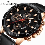 2021 New Mens Watches FNGEEN Top Brand Luxury Leather Casual Quartz Watch Men's Sport Waterproof Clock Watch Relogio Masculino