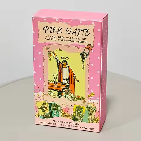 PinkWaite Tarot The Dreamy Pink Collage Tarot Deck 12*7cm 78 Aesthetic Kawaii Tarot Cards with Meani