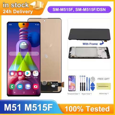 M51 Display Screen with Frame, for Samsung Galaxy M51 M515 M515F Lcd Display Touch Screen Digitizer 