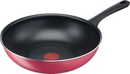 Tefal B55919 Stir-fry Pot, 11.0 inches (28 cm), Deep Wok, Compatible with Gas Fire, Cranberry Red Wok Pan, Non-Stick