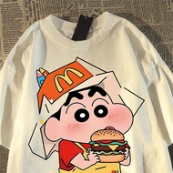 ACE BEAUTY Brand New Cotton Unisex Cartoon T-shirt Crayon Shin-chan Hamburger Printing Men and Women
