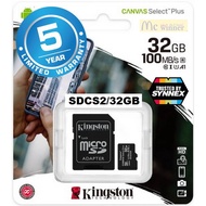SYN014vt1r 32GB MICRO SD CARD (ไมโครเอสดีการ์ด) KINGSTON (SDCS2/32GB) CANVAS SELECT PLUS Class 10 (100MB/s.) - ประกัน 5 ปี คอมพิวเตอร์ อุปกรณ์