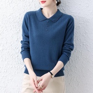 2023 New Doll Neck Sweater Autumn/Winter Knitted Long Sleeve Polo Bottom for Womens Casual Top