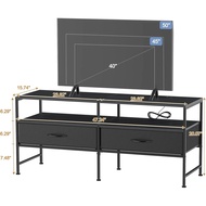 50 Inch Tv Stand, Three Story Entertainment Center With Power Sockets, Tv Cabinet With Metal Frame I