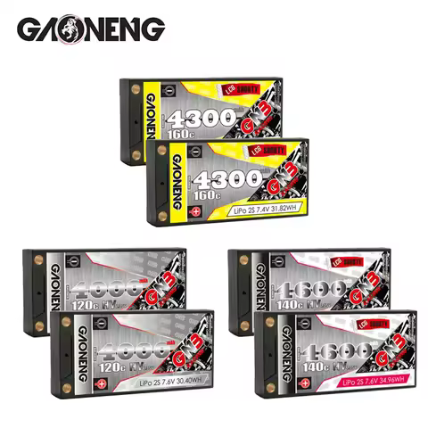 2Pcs GNB Lipo Battery 2S 7.4V 7.6V 4000mAh 4300mAh 4600mAh 120C 140C 160C HV Shorty Hard Case With 5