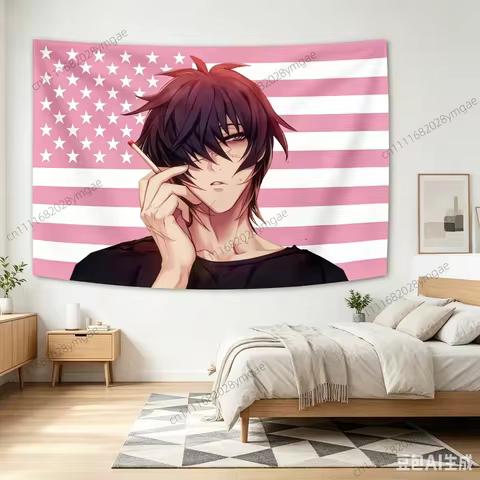 Creative Funny Anime Game Tapestry S-Slow Damage Pink American Flags Wall Art Headboard Aesthetic Ba