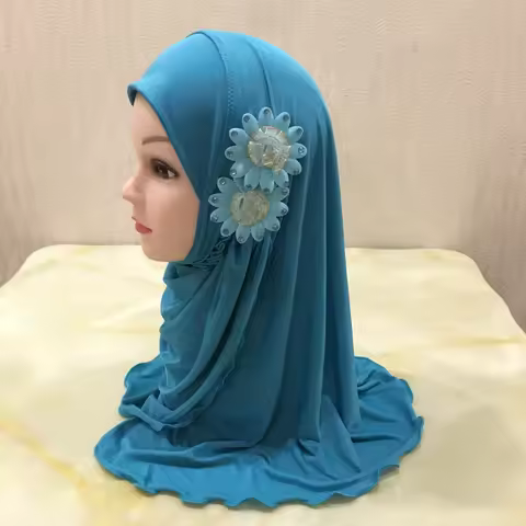 H081 beautiful small girl hijab with flowers cute hijab hats women's caps can fit 2-6 years old girl