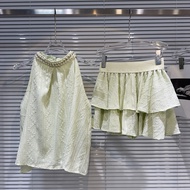 เสื้อกั๊กเสื้อกล้ามคล้องคอประดับไข่มุกแขนกุดชุดสองชิ้นกระโปรงจีบแบบสั้น GR143เสื้อผ้าผู้หญิงฤดูร้อน