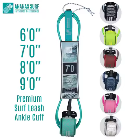Ananas Surf Leash 6ft.183cm/7ft. 213cm/8ft. 244cm/9ft. 274cm Premium Surfboard Ankle Cuff Foot Leg R