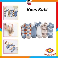 SMS Chess Pattern Short Socks Creambiru 6868 Blue Striped Checkered Socks