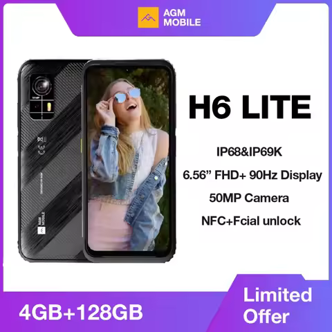 AGM H6 Lite Rugged Smartphone,4GB + 128GB,50MP Camera, 6.56 "HD+ IPS Display, IP68, IP69K, 4900mAh, 