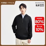 GIORDANO Women Hoodies Fleece-Lined Windproof Warm Hoodies Half Zip Placket Kanga Pocket Simple Fash