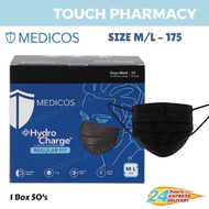 MEDICOS (NEW) Regular Fit Size 175 HydroCharge 4ply Surgical Face Mask ONYX BLACK 50’s