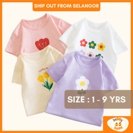 Bebby Home 1-9 yrs Fun Design Kids T-Shirt Kids Girls Flower Baju Raya Budak Children Baby Cotton Te