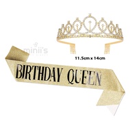MINIIS PARTY Tiara Crown Tunang Birthday Crown Birthday Girl Selempang Queen Sash Set Birthday Queen