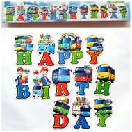 banner baner garland bunting flag tulisan happy birthday ulang tahun karakter tayo the little bus