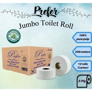 [1 Carton x 12 Rolls, 2-ply] Prefer Jumbo Toilet Roll