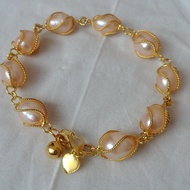 {MT.18Ja23δ} 24k Gold Plated Peach Freshwater Pearl Bracelet
