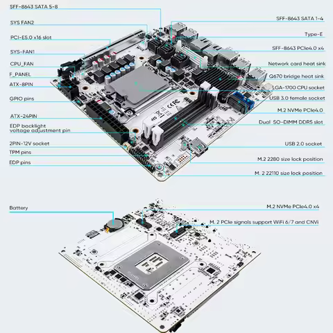 LGA1700 Q670 NAS Motherboard Max 8*SATA 6*M.2 NVMe Intel 12/13/14th Gen 1*PCIE5.0x16 2*DDR5 2*2.5G L