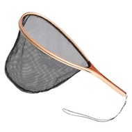 (SONM) Fly Fishing Landing Net Wooden Handle Nylon Landing Handle Trout Mesh Fish Catch Release Scoo