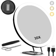 6 Inch 10 Times 20 Times 30 Times Magnifying Makeup Mirror with Light LED Magnifying Glass Round Thr