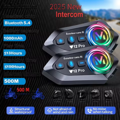 Y12 Pro Dual Mic Motorcycle Helmet Intercom Headset Wireless Hands-free Call Waterproof Music Player