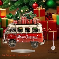 2D Flat, 1pc Christmas Vintage Red Bus Decor, Acrylic Decoration With Base, Desktop Ornament - 16.0c