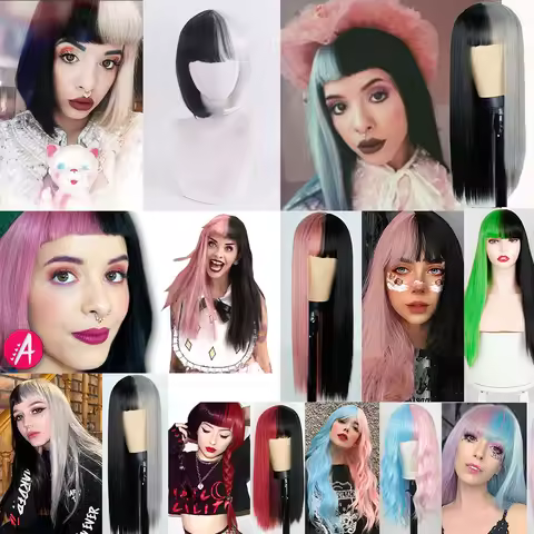 Melanie Martinez Wig Cosplay Black and Pink Crybaby Hair Costume for Women Cool Girl K-12 Costume Tw