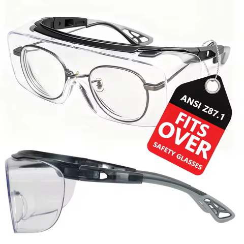 Safety Glasses Over Glasses,ANSI Z87.1 Lenses with Anti-Fog & Scratch,Side Protection, Adjustable Pr