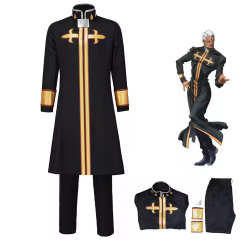 Anime JoJo’s Bizarre Adventure Stone Ocean Enrico Pucci Cosplay Costume Black Long Sleeves Coat Unif