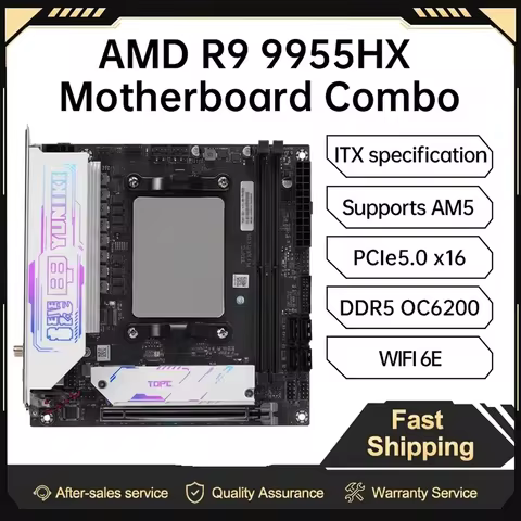 TOPC AMD Ryzen 9 9955HX Mini-ITX Motherboard AM5 PCIe5.0x16 DDR5 Dual M.2 5.0LAN 2.5G WiFi 6E