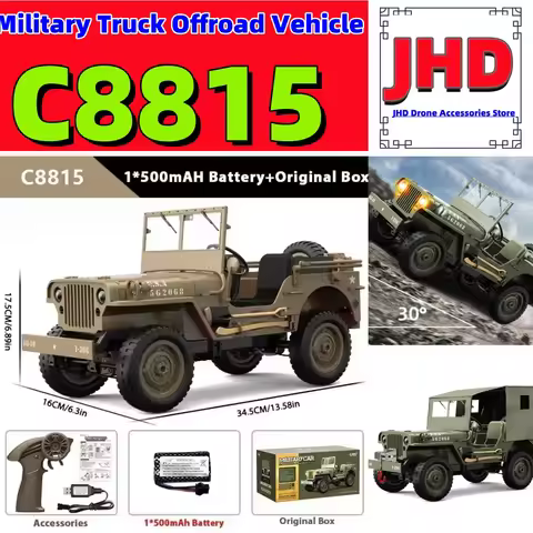 JHD FOR JJRC C8815 Rc Car 1941 JEEP WILLYS 2.4g 4wd RTR Crawler Climbing Scale Military Truck Offroa