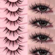 7 Pairs Cartoon Style Thin Natural Wet Look False Eyelashes, Mimic Lash Extension Effect, Faux Mink,