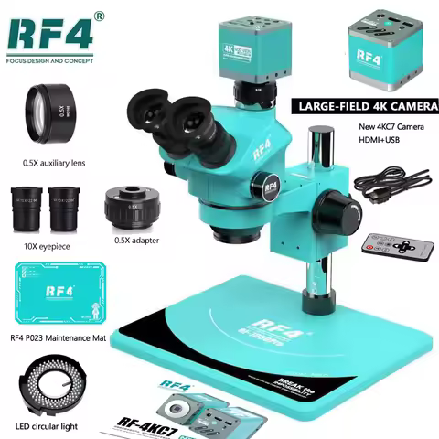 RF4 Base plate Stereo Trinocular Microscope Jewelry Soldering Coins Phone PCB 4K 2K HDMI USB Camera 
