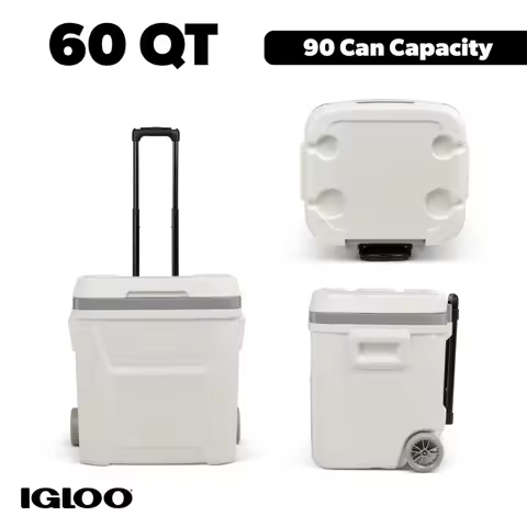 60 QT Marine Ice Chest Cooler with Wheels for Boating and Camping White, Heavy-Duty Insulation, Smoo