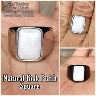CINCIN BATU AKIK NATURAL GIOK PUTIH MINIMALIS TITANIUM SQUARE