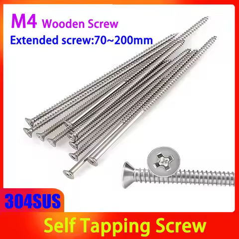 M4 Extended Flat Head Self Tapping Screw 304 Stainless Steel Countersunk Screw Switch Socket Wooden 