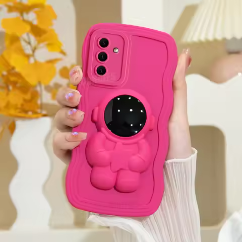 A 54 34 14 35 55 Astronaut Holder Wavy Silicone Case For Samsung Galaxy A54 A34 A24 A14 A15 A25 A35 