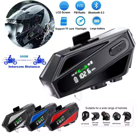 C6 Motorcycle Helmet Bluetooth Intercom Bt5.3 Ip65 Waterproof Intercom Distance 500 Meters Digital D