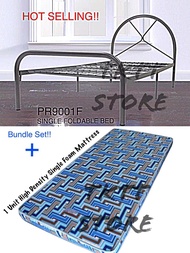 TKTT 3V PR9001F Powder Coat Single Foldable Bed Frame + 1 Unit 4 Inch Thick Single Mattress/ Single 