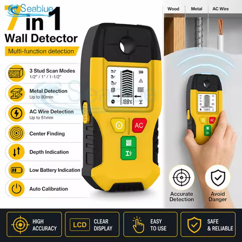 HW-100 7 in 1 Stud Finder Wall Scanner LCD Display Wood Metal AC Live Wire Detector Depth Sensor for