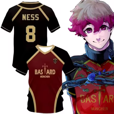 Anime NESS Shirt Cosplay Costume Bastard Munchen Football Jersey 8 Alexis Ness Soccer Uniform 3D Pri