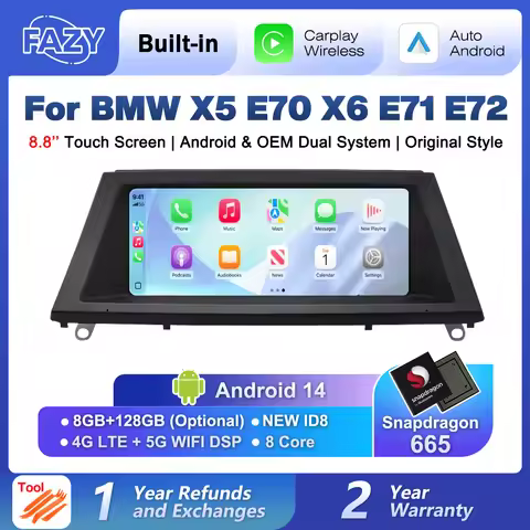 8.8'' New Android 14 Wireless Carplay Android Auto Screen For BMW X5 E70 X6 E71 E72 Radio Car Multim