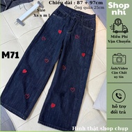 QC women's wide-leg jeans with mushroom embroidery, length 87cm + 97cm, size SML Shop Nhi (7271 red 