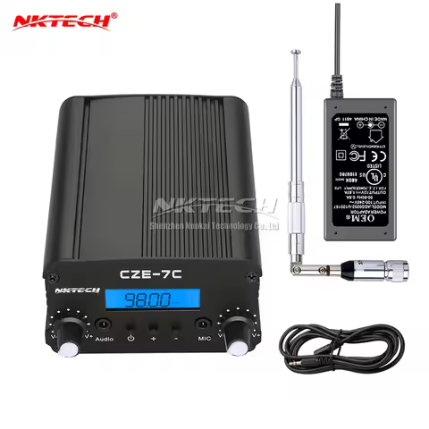 NKTECH CZE-7C PLL FM Transmitter Radio Broadcast Station 1W/7W Stereo Frequency 76-108Mhz Pro Campus