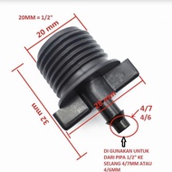 1/ 2 inch Pipe Connector to 4/ 7mm Pe Hose