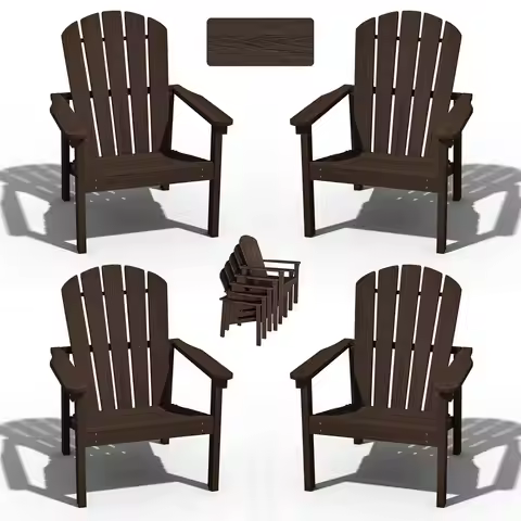 Compact Stackable Adirondack Chairs Set of 4, 26.3" Wide HDPE Outdoor Patio Chairs - Durable, Space-