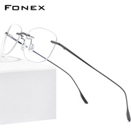 FONEX แว่นตาอัลลอยด์สำหรับผู้ชายกรอบแว่นตาไร้กรอบไร้ขอบสไตล์เกาหลีเบาพิเศษแว่นตาออปติคอลแบรนด์สิงคโปร์8107