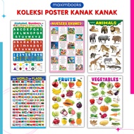 Koleksi Poster Pendidikan Kanak-kanak Alphabet, Huruf, Nombor 123, Suku Kata, Jawi (Bahasa Malaysia 