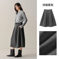 Peacebird Grey Quality 2025 New Half-length Lantern Skirt A1GFF4323 Womens High-waist A-line Midi Sk